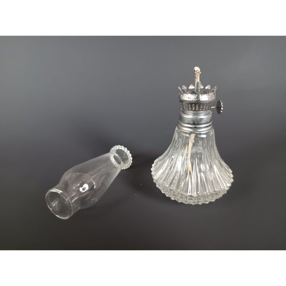 Tiny Oil Lamp With Beaded Chimney Good Working Condition Adorable Decor Piece - Picture 3 of 10